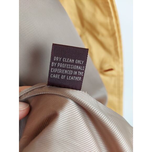 Mckenzie Tribe Men's Yellow Trench Coat With Brown Leather Collar Trim Sz XL - Picture 13 of 13